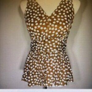 J Crew Top Blouse Shirt Women’s 14 Brown/White Baby doll Cottage core Peplum